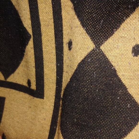 Vintage 80s Top Notch Womens Plus 2X Shirt Knit Geometric Flower Leaf Tan Black - Picture 9 of 10